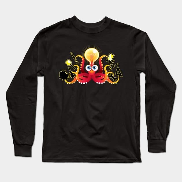 Cute Multi-Tasking Octopus Genius Long Sleeve T-Shirt by Liyin Yeo